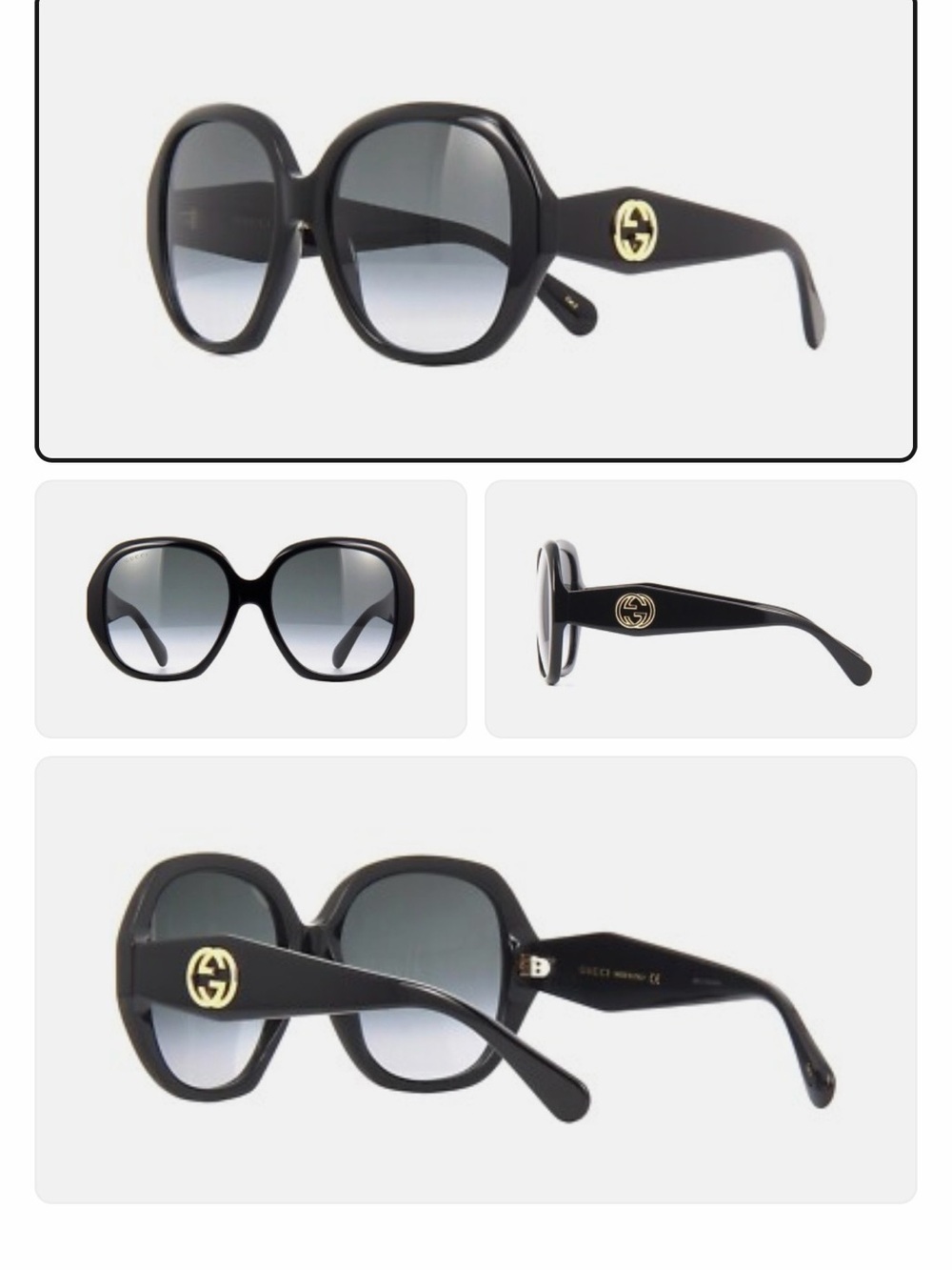 Gucci Black Oversized Round Sunglasses with Gold GG Emblem